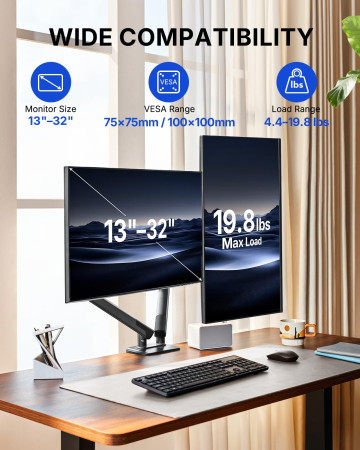 Pachet Suport HUANUO® pentru 2 monitoare de 13-32 Inch Negru si Prelungitor 3000 W 5m [1]