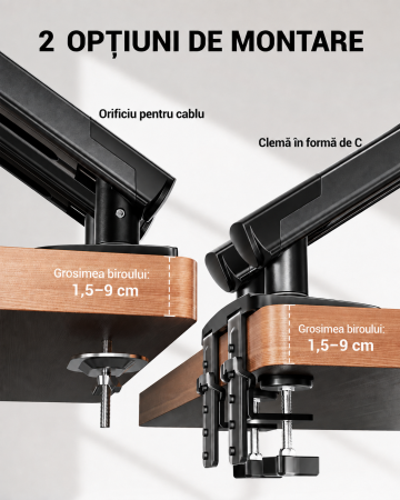 Pachet Suport HUANUO® pentru 2 monitoare de 13-32 Inch Negru si Prelungitor 3000 W 5m [3]