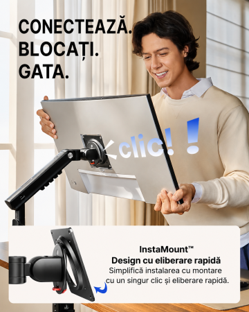 Pachet Suport HUANUO® pentru 2 monitoare de 13-32 Inch Negru si Prelungitor 3000 W 5m [7]