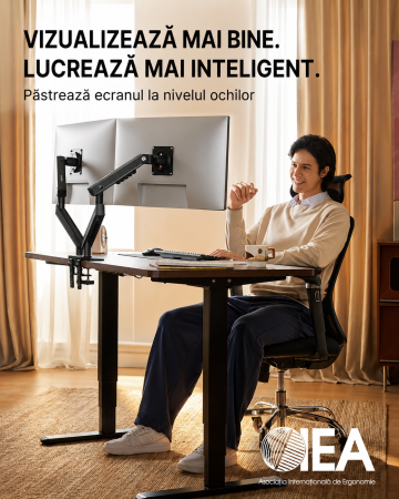 Pachet Suport HUANUO® pentru 2 monitoare de 13-32 Inch Negru si Prelungitor 3000 W 5m [8]
