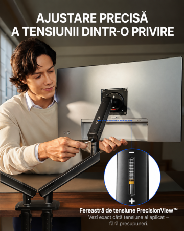 Pachet Suport HUANUO® pentru 2 monitoare de 13-32 Inch Negru si Prelungitor 3000 W 5m [6]
