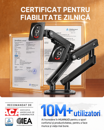 Pachet Suport HUANUO® pentru 2 monitoare de 13-32 Inch Negru si Prelungitor 3000 W 5m [5]