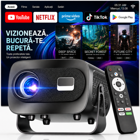 Videoproiectoare - Mini Videoproiector Licentiat Netflix si Youtube ZENTALITY® 1000 ANSI