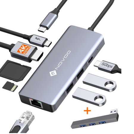 Adaptoare, Hub-uri Usb - Set Hub USB-C 8-in-1 NOVOO® R8C Pro + Hub USB 3.0