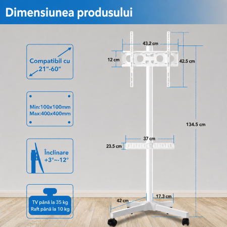 Suport TV pentru televizor 21-60 inch, Alb [1]