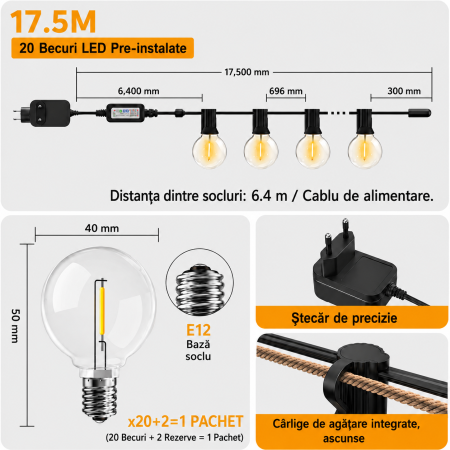 Ghirlanda luminoasa Smart LED pentru exterior, lungime 17.5 m [1]