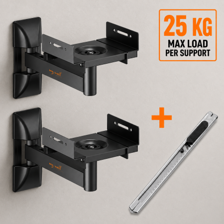 Toate produsele - Set 2 Suporturi Boxe Perete, 25 kg/Suport, Rotatie 360°, Reglabile + Cutter 130 mm