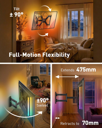 Suport TV 25-65 inch LED RGB, Brat Articulat, VESA 400x400, 45 kg + Cutter [3]