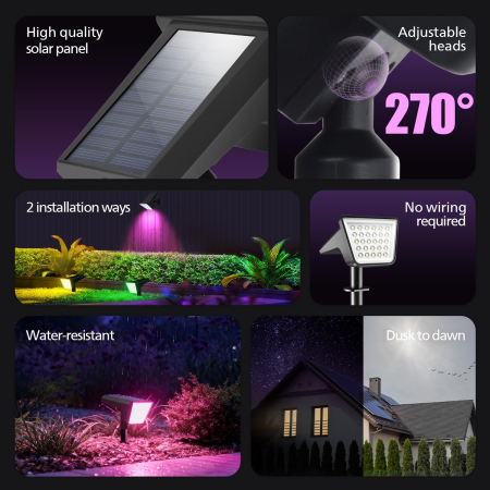 Lampi Solare LED RGBW Exterior, 18 LED, 9 Moduri, Montaj 2 in 1 + Cutter 130 mm [1]