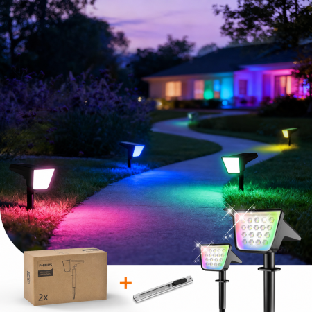 Lampi solare - Lampi Solare LED RGBW Exterior, 18 LED, 9 Moduri, Montaj 2 in 1 + Cutter 130 mm