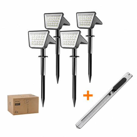 Lampi solare - Set 4 Lampi Solare LED Exterior, 28 LED, 1200 mAh, Montaj 2 in 1 + Cutter 130 mm