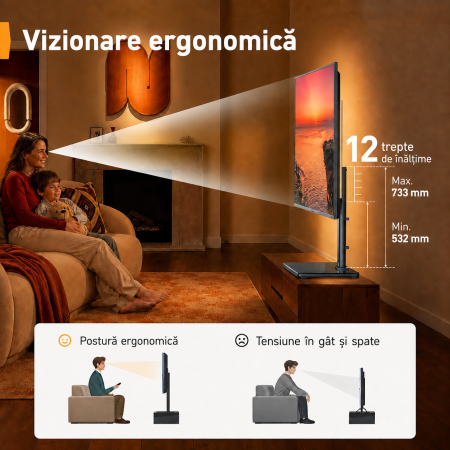 Suport TV Masa 24-60 inch, LED RGB, Rotire ±50°, VESA 400x400, 45 kg + Cutter [3]