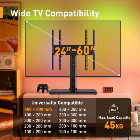 Suport TV Masa 24-60 inch, LED RGB, Rotire ±50°, VESA 400x400, 45 kg + Cutter [1]