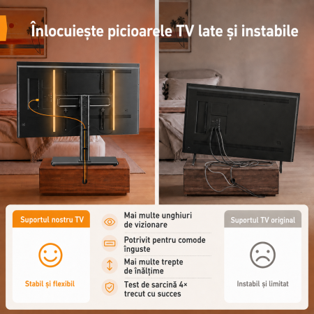 Suport TV Masa 24-60 inch, LED RGB, Rotire ±50°, VESA 400x400, 45 kg + Cutter [5]