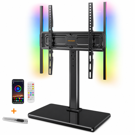Accesorii TV & Monitoare - Suport TV Masa 24-60 inch, LED RGB, Rotire ±50°, VESA 400x400, 45 kg + Cutter