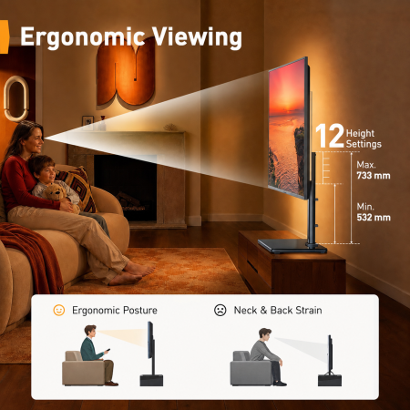 Suport TV Masa 24-60 inch, LED RGB, Rotire ±50°, VESA 400x400, 45 kg + Cutter [4]