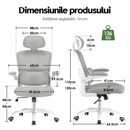 Scaun ergonomic de birou alb-gri [2]