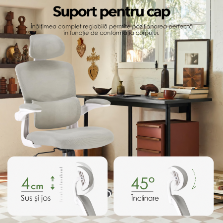 Scaun ergonomic de birou alb-gri [6]