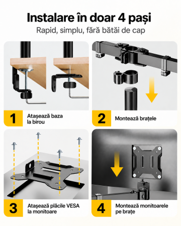 Suport 4 Monitoare 17-32 inch, 10 kg/Brat, VESA, Rotire 360° [6]