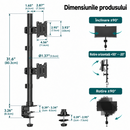 Suport 2 Monitoare 17-49 inch, Vertical, 20 kg/Brat, VESA [2]
