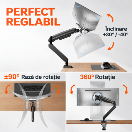 Suport Monitor 13-49 inch, UltraWide, 17 kg, VESA, Brat Reglabil [5]