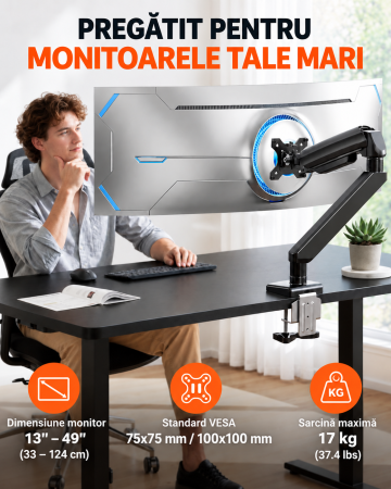 Suport Monitor 13-49 inch, UltraWide, 17 kg, VESA, Brat Reglabil [1]
