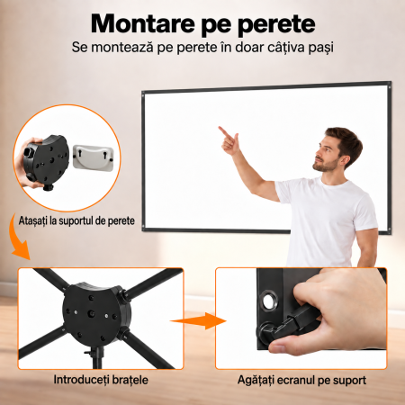 Ecran Proiectie 80 inch 16:9, 4K, Trepied, Portabil, Exterior [4]