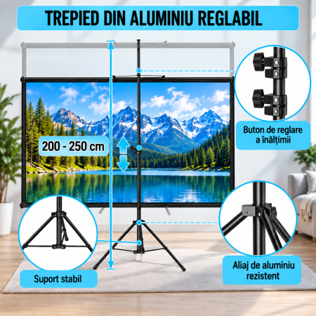 Ecran Proiectie 80 inch 16:9, 178x100 cm, Trepied 200-250 cm [2]
