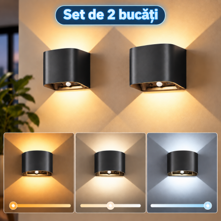Casa & Birou - Set 2 Lampi LED Perete, Senzor Miscare, 5400 mAh, Telecomanda