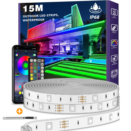 Casa & Birou - Banda LED RGB 15 m Exterior IP68, Lotus Lantern, Music Sync