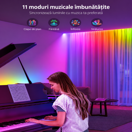 Banda LED RGBIC GOVEE® 20 m, control pe segmente, 16 milioane culori, sincronizare muzica, 64 moduri scena, aplicatie Bluetooth, lumini ambientala. [5]