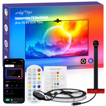 Casa & Birou - Banda LED TV Smart 5m, RGB IC, AR Colour Sync, 75-85 inch