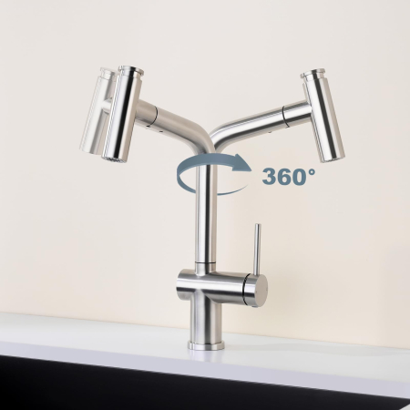 Baterie pentru Chiuveta Bucatarie Extractabila, Inox Premium SUS304, Anti-rugina, Anti-exfoliere, cap dus extractabil, Pipa inalta si Rotire 360°, 2 Moduri Jet, Monocomanda, de calitate [3]
