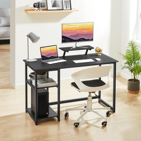 Birou GreenForest® 100×50×75 cm cu spațiu de depozitare, masă PC cu rafturi detașabile și suport monitor, structură metalică stabilă, ergonomic, negru. [1]