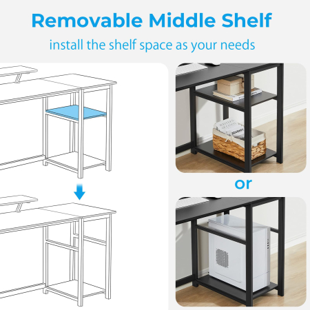 Birou GreenForest® 100×50×75 cm cu spațiu de depozitare, masă PC cu rafturi detașabile și suport monitor, structură metalică stabilă, ergonomic, negru. [4]