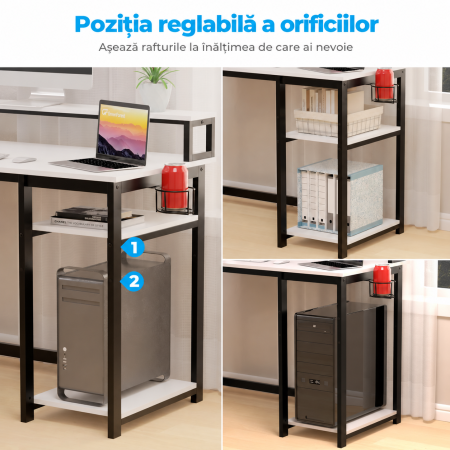 AM283 - Birou modern 100x50x75 cm cu spatiu de depozitare, masa PC cu rafturi detasabile, suport monitor, structura metalica stabila, design ergonomic si multifunctional pentru acasa, gaming, dormitor sau birou, alb [3]
