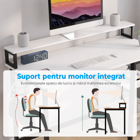 AM283 - Birou modern 100x50x75 cm cu spatiu de depozitare, masa PC cu rafturi detasabile, suport monitor, structura metalica stabila, design ergonomic si multifunctional pentru acasa, gaming, dormitor sau birou, alb [2]