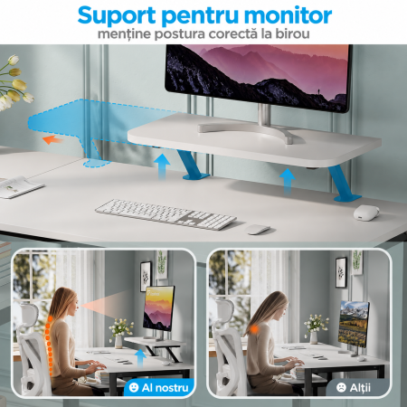 AM282 - Birou modern 100x50x75 cm cu spatiu de depozitare, masa PC cu rafturi detasabile, suport monitor, structura metalica stabila, design ergonomic si multifunctional pentru acasa, gaming, dormitor sau birou, alb [5]