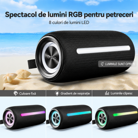 AM271 - Boxa portabila Oraolo® , 20 watt, Bluetooth 5.4, Functie TWS Pairing x 2, Rezistenta la apa IPX6, Acumulator, Lumini RGB, Type C, Conexiune AUX, Slot SD Card si USB, Negru [4]