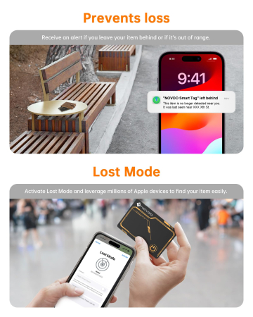 Card Smart Tracker Bluetooth NOVOO Compatibil Apple Find My, Slim 1.6 mm, Baterie 6 Ani, IP68, 80 dB, urmaritor anti-pierder Portofel, Bagaje, Haine, Copii (iOS only) [5]