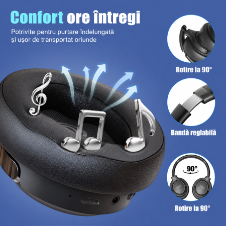 Casti Bluetooth Over-Ear Beribes, 65 Ore Autonomie, 6 Moduri EQ, Bluetooth 5.3, Microfon Integrat, Conectivitate 3.5 mm. [2]
