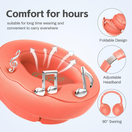 Casti Bluetooth Over-Ear BERIBES® Wireless cu Autonomie de pana la 65 Ore, 6 Moduri EQ, Sunet HiFi Stereo, Bass Profund, Microfon Incorporat, Bluetooth 5.3, Pliabile, Compatibile cu Telefon, iPad, Laptop, PC, Portocaliu [1]
