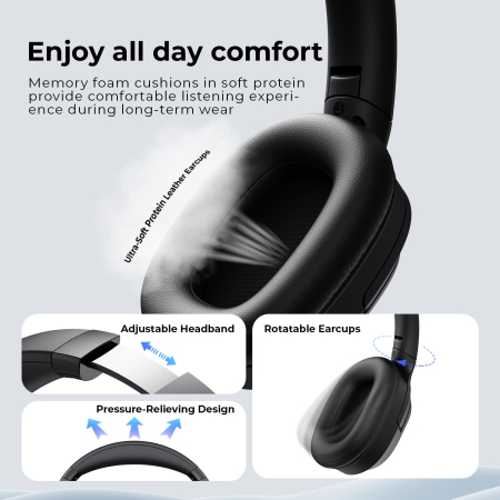 Casti Wireless Over-Ear Bluetooth Havit® H612BT PRO cu Anulare Activa a Zgomotului, Aplicatie Mobila, Mod Equalizer, Latenta Redusa 60ms pentru Gaming, Bass Puternic, Pliabile, Autonomie 50 Ore, Mod Joc, Casti Premium pentru Muzica si Jocuri, Negru [1]