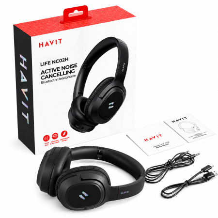 Toate produsele - Casti Wireless Over-Ear Bluetooth Havit® H612BT PRO cu Anulare Activa a Zgomotului, Aplicatie Mobila, Mod Equalizer, Latenta Redusa 60ms pentru Gaming, Bass Puternic, Pliabile, Autonomie 50 Ore, Mod Joc, Casti Premium pentru Muzica si Jocuri, Negru