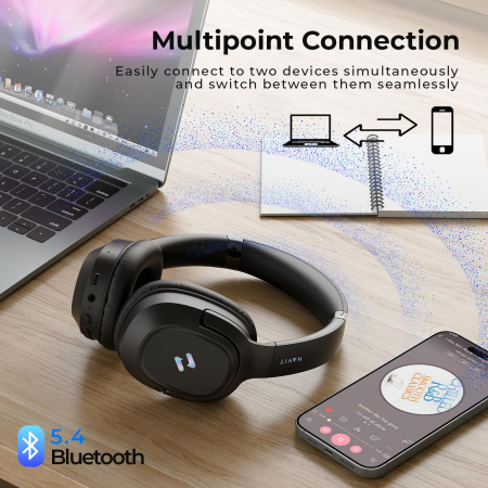 Casti Wireless Over-Ear Bluetooth Havit® H612BT PRO cu Anulare Activa a Zgomotului, Aplicatie Mobila, Mod Equalizer, Latenta Redusa 60ms pentru Gaming, Bass Puternic, Pliabile, Autonomie 50 Ore, Mod Joc, Casti Premium pentru Muzica si Jocuri, Negru [3]