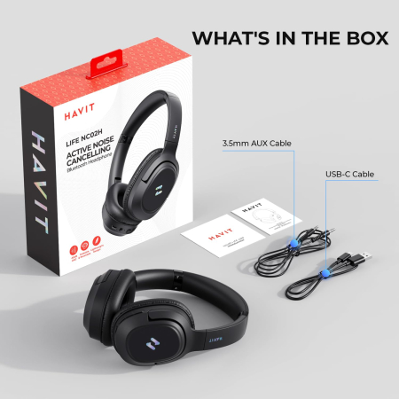 Casti Wireless Over-Ear Bluetooth Havit® H612BT PRO cu Anulare Activa a Zgomotului, Aplicatie Mobila, Mod Equalizer, Latenta Redusa 60ms pentru Gaming, Bass Puternic, Pliabile, Autonomie 50 Ore, Mod Joc, Casti Premium pentru Muzica si Jocuri, Negru [7]