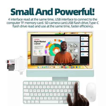 Cititor De Carduri 7 In 1 AdyMel®, Card Reader compatibil cu Apple, Samsung, Huawei, Xiaomi, Honor, USB 3.0, Adaptor cu Mufe tip Lighting, Type-C, Micro SD si SD, Alb [2]