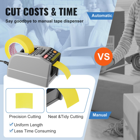 Dispenser automat cutter electric Vevor®, banda adeziva, banda satin, banda hartie, banda scotch, capacitate de taiere duala, setari de lungime personalizabile, priza eu, afisaj digital, mod automat si manual, cutter banda profesional [2]