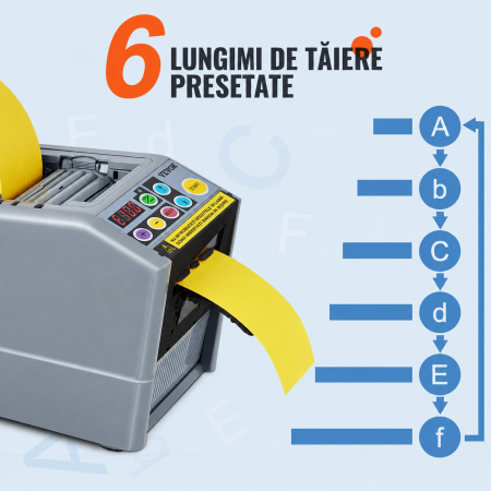 Dispenser automat cutter electric Vevor®, banda adeziva, banda satin, banda hartie, banda scotch, capacitate de taiere duala, setari de lungime personalizabile, priza eu, afisaj digital, mod automat si manual, cutter banda profesional [6]