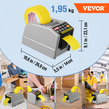 Dispenser automat cutter electric Vevor®, banda adeziva, banda satin, banda hartie, banda scotch, capacitate de taiere duala, setari de lungime personalizabile, priza eu, afisaj digital, mod automat si manual, cutter banda profesional [3]